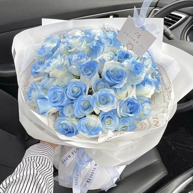 ins密西根碎冰藍玫瑰 漸變色 仿真花 禮物 高檔仿真花 家居裝飾 拍照道具 七夕情人節禮物