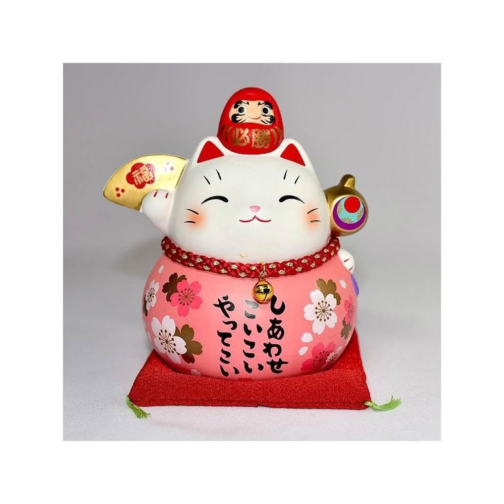 金福槌 櫻花 彩耀必勝 達摩招財貓 大 14.5cm 貯金箱 藥師窯 日本正版 kc788