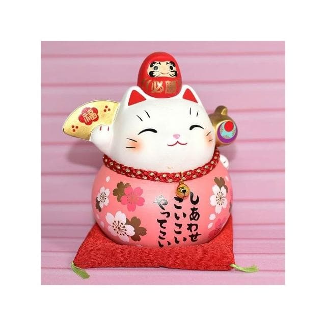 金福槌 櫻花 彩耀必勝 達摩招財貓 大 14.5cm 貯金箱 藥師窯 日本正版 kc788
