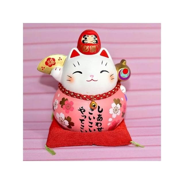 金福槌 櫻花 彩耀必勝 達摩招財貓 大 14.5cm 貯金箱 藥師窯 日本正版 kc788