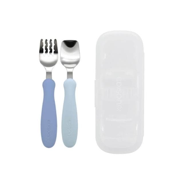 【EDISON 愛迪生】日本 EDISON 不鏽鋼幼兒學習湯叉組 附收納盒 叉匙組 嬰幼兒學習餐具組