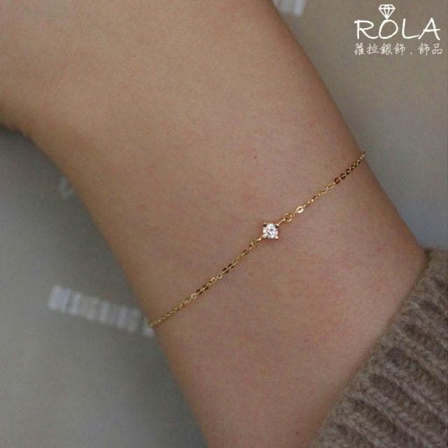 ROLA蘿拉銀飾.飾品 “現貨當天出” 單鑽鋯石925純銀鍍14K金手鍊'