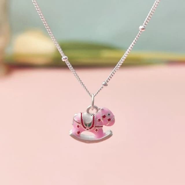 幸運木馬純銀項錬 990足銀項錬  純銀項鏈寶寶純銀項鏈 彌月禮物 小女生項錬 銀項錬 純銀套鏈 小朋友生日禮物 銀飾品