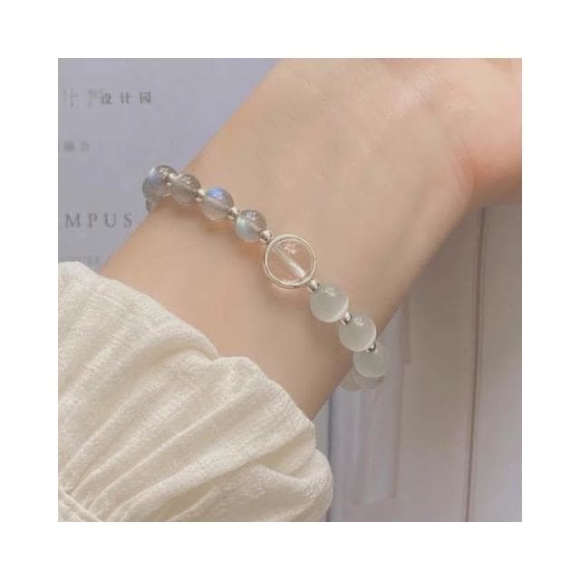 【開運堂】現貨 秋冬新水晶手鍊貓眼石天然灰月光石白水晶串珠手鍊女送女友飾品生日禮物