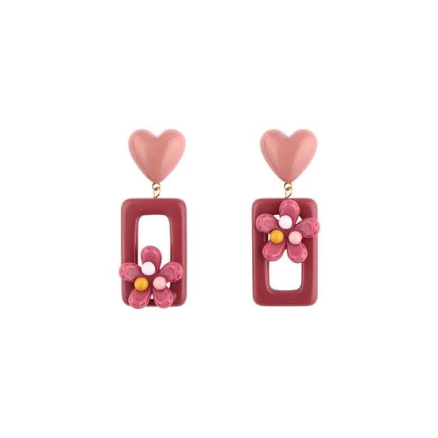 🎗飾間首飾鋪 豆沙粉紅耳環耳夾無耳洞壓克力立體花朵耳飾