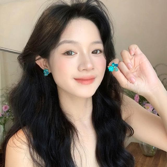 🎗飾間首飾鋪 藍色方糖水晶彩虹耳環女輕奢高級感絕美獨特耳環度假風小眾耳飾品