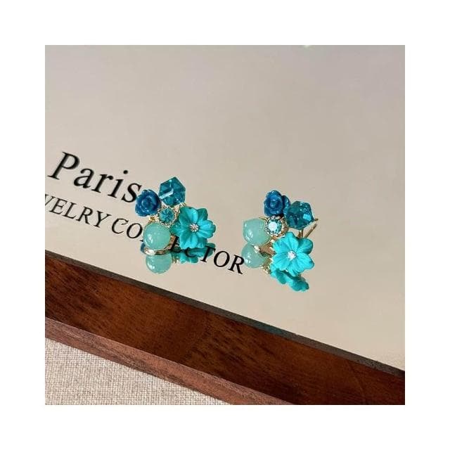 🎗飾間首飾鋪 藍色方糖水晶彩虹耳環女輕奢高級感絕美獨特耳環度假風小眾耳飾品