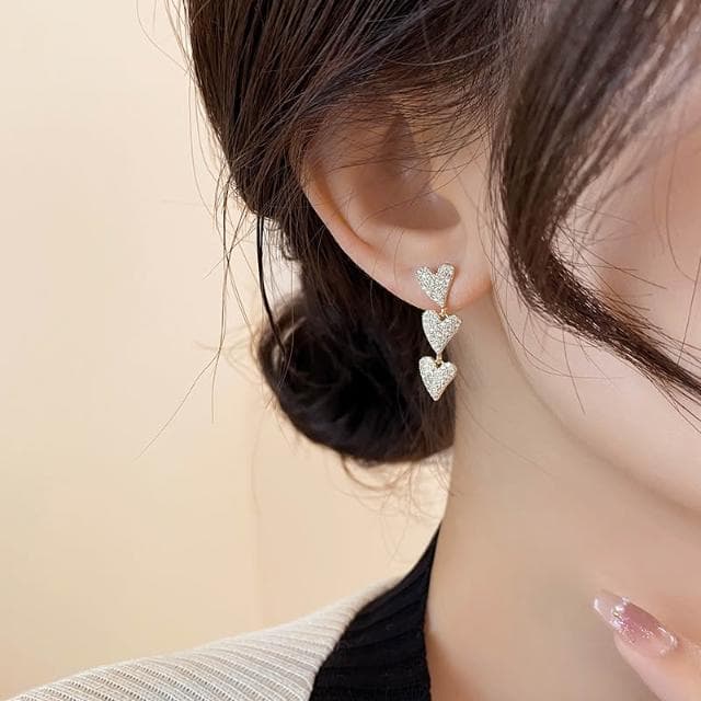 🎗飾間首飾鋪 長版項鍊石愛心流蘇耳環女小眾設計感耳環氣質高級耳環耳飾