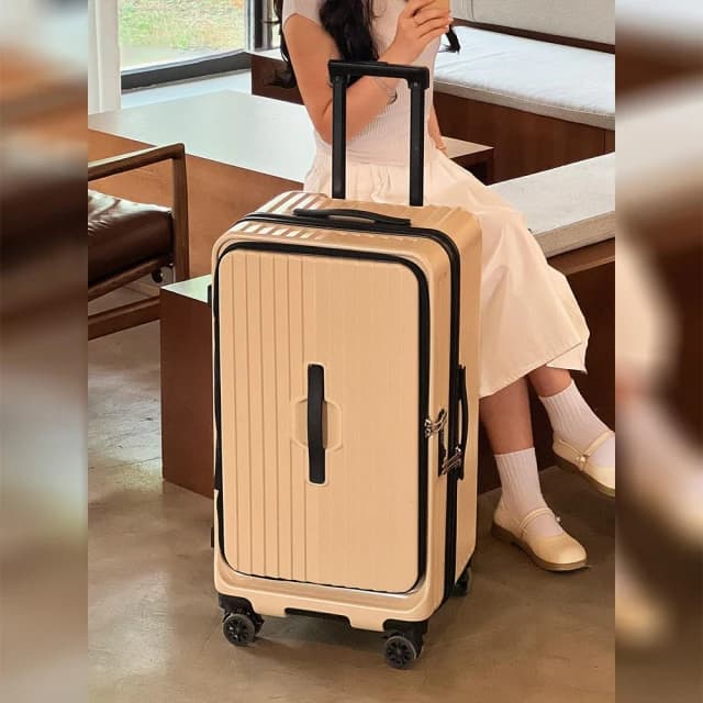 【SAM】輕奢款 雙開行李箱 29吋 前開胖胖箱 前開式行李箱 純PC 輕量行李箱 煞車行李箱 五輪行李箱1:9+3:7
