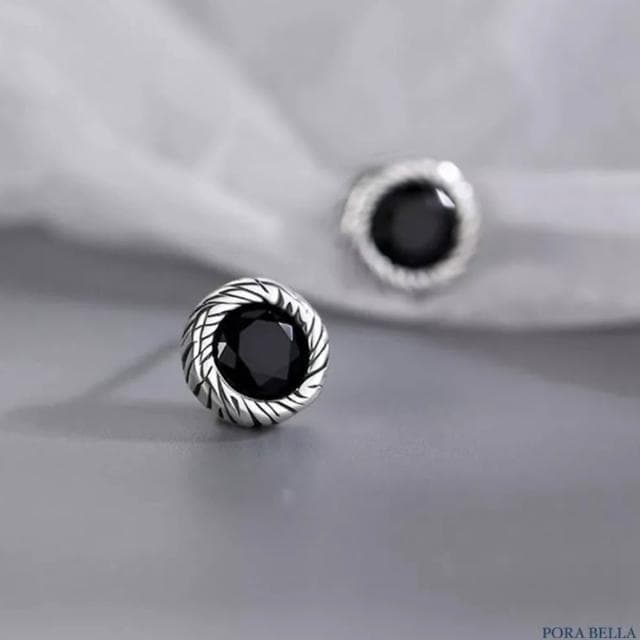 【Porabella】S925純銀黑鋯石耳釘|幾何型 中性黑洞耳針 告白生日情人節禮物推薦 | 附贈精美包裝