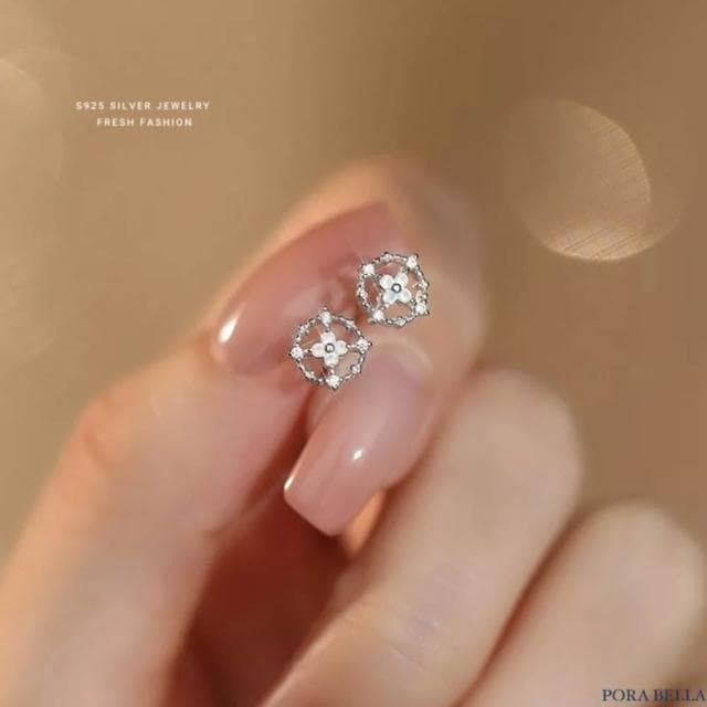 【Porabella】S925純銀 十字圓圈耳釘|四葉草耳骨釘 生日情人節禮物推薦| 附贈精美包裝 Earrings