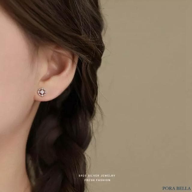 【Porabella】S925純銀 十字圓圈耳釘|四葉草耳骨釘 生日情人節禮物推薦| 附贈精美包裝 Earrings