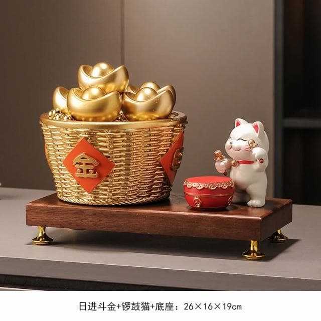 日進斗金擺件 元寶招財貓裝飾 客廳辦公室酒櫃高檔喬遷新居開業禮物 玄關擺件 招財擺飾 入厝禮物 家居
