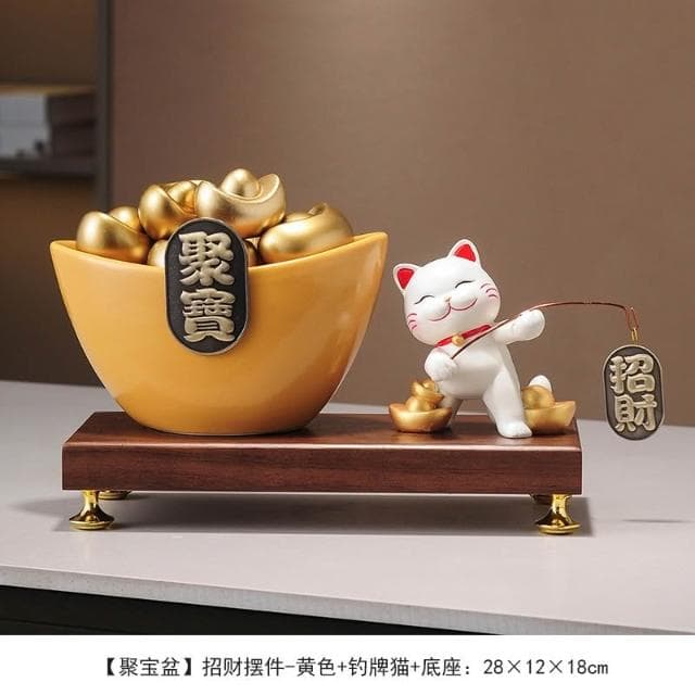 日進斗金擺件 元寶招財貓裝飾 客廳辦公室酒櫃高檔喬遷新居開業禮物 玄關擺件 招財擺飾 入厝禮物 家居