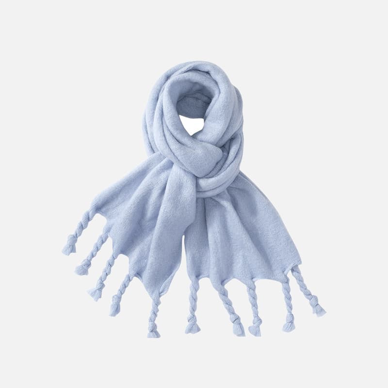 梵花 藍色毛絨圍巾女冬季加厚百搭保暖韓系氛圍感披肩圍脖