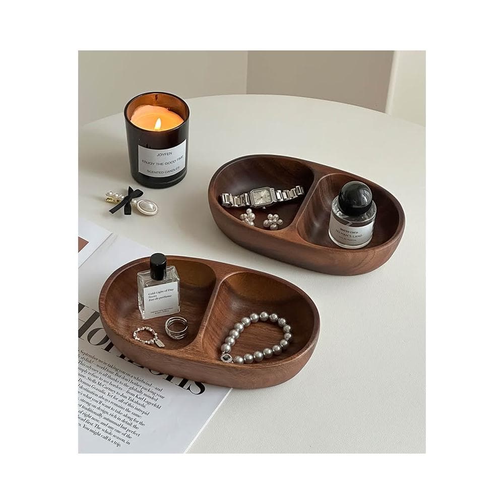 梵花 高級精緻黑胡桃木紋首飾盒小型飾品托盤戒指項鍊耳飾手錶收納盒子