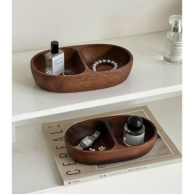 梵花 高級精緻黑胡桃木紋首飾盒小型飾品托盤戒指項鍊耳飾手錶收納盒子