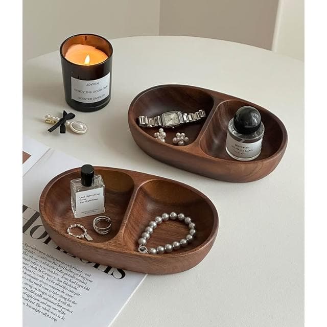 梵花 高級精緻黑胡桃木紋首飾盒小型飾品托盤戒指項鍊耳飾手錶收納盒子