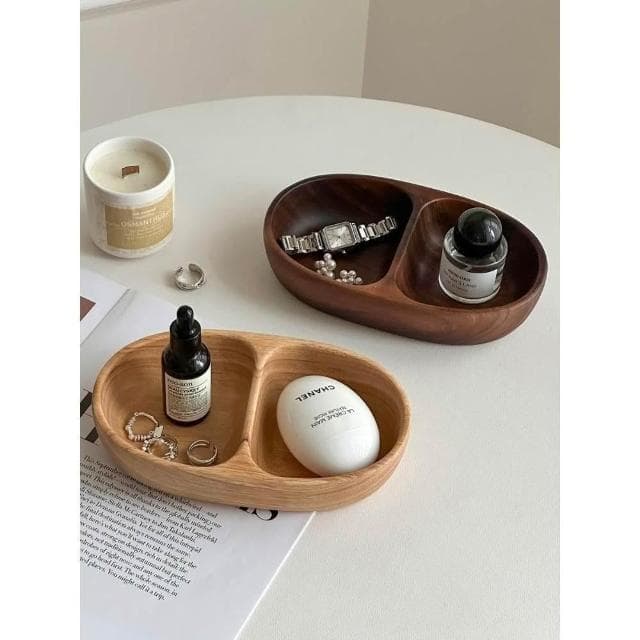 梵花 高級精緻黑胡桃木紋首飾盒小型飾品托盤戒指項鍊耳飾手錶收納盒子