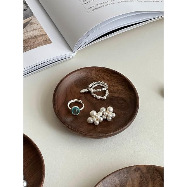 梵花 高級精緻黑胡桃木紋首飾盒小型飾品托盤戒指項鍊耳飾手錶收納盒子