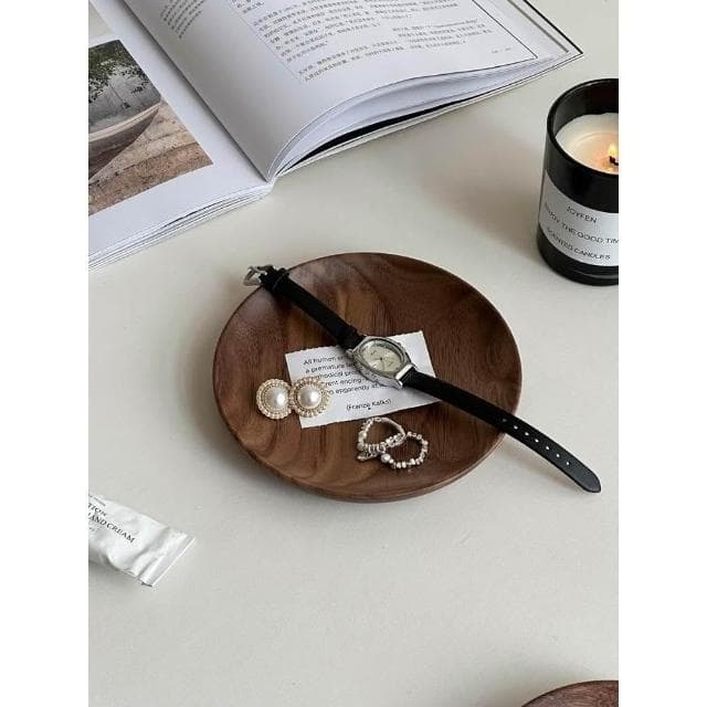 梵花 高級精緻黑胡桃木紋首飾盒小型飾品托盤戒指項鍊耳飾手錶收納盒子