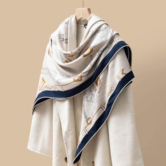 好夢想精品館   時尚真絲羊絨圍巾女冬季高級感百搭保暖羊毛方巾披肩