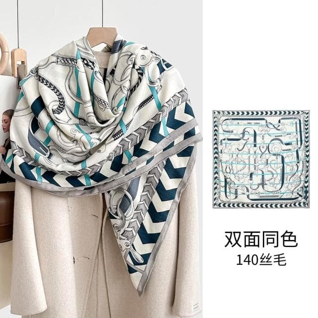 好夢想精品館  雙面異色真絲羊毛140絲巾重工高級感絲毛大披肩秋冬百搭保暖圍巾
