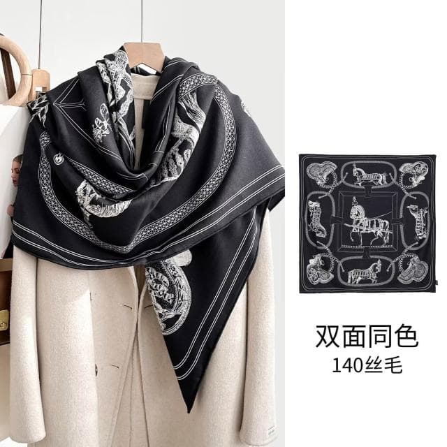 好夢想精品館  雙面異色真絲羊毛140絲巾重工高級感絲毛大披肩秋冬百搭保暖圍巾