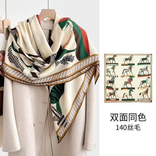 好夢想精品館  雙面異色真絲羊毛140絲巾重工高級感絲毛大披肩秋冬百搭保暖圍巾