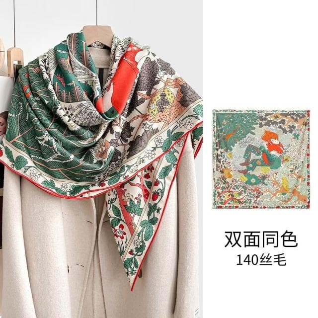 好夢想精品館  雙面異色真絲羊毛140絲巾重工高級感絲毛大披肩秋冬百搭保暖圍巾