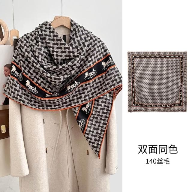 好夢想精品館  雙面異色真絲羊毛140絲巾重工高級感絲毛大披肩秋冬百搭保暖圍巾