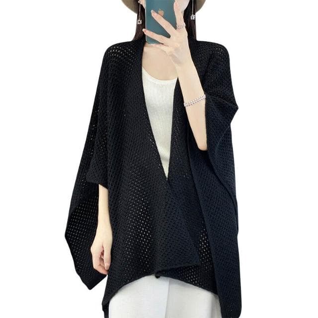 好夢想精品館  羊毛披肩鬥篷女秋冬新款護肩頸镂空圍巾潮空調房針織披肩