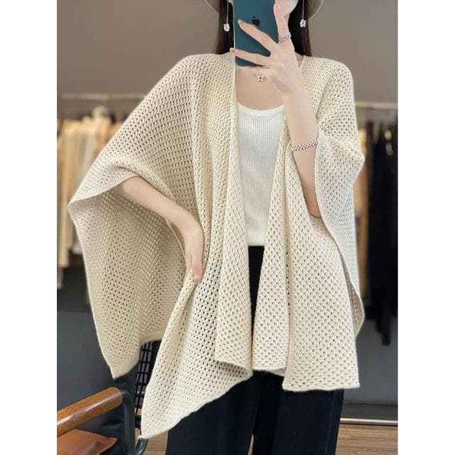 好夢想精品館  羊毛披肩鬥篷女秋冬新款護肩頸镂空圍巾潮空調房針織披肩