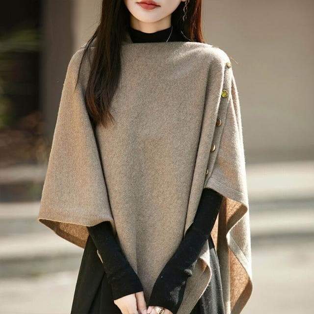 好夢想精品館  秋冬100%羊毛大披肩圍巾針織開衫外套女氣質不規則鬥篷