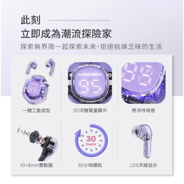 【ACEFAST】WEiZ 官方旗艦店 Crystal T8 小晶彩真無線藍牙耳機 無線耳機 高續航力 充電盒 藍牙 5.3 六色可選