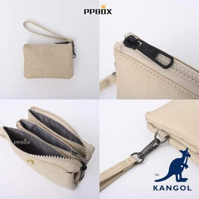 【KANGOL】英國 袋鼠 零錢包  61251785(錢包 三層 皮夾 短夾 尼龍 防潑水 防水 多夾層 手拿包)