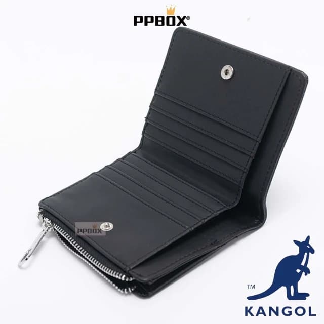 【KANGOL】英國 袋鼠 零錢包  61251785(錢包 三層 皮夾 短夾 尼龍 防潑水 防水 多夾層 手拿包)