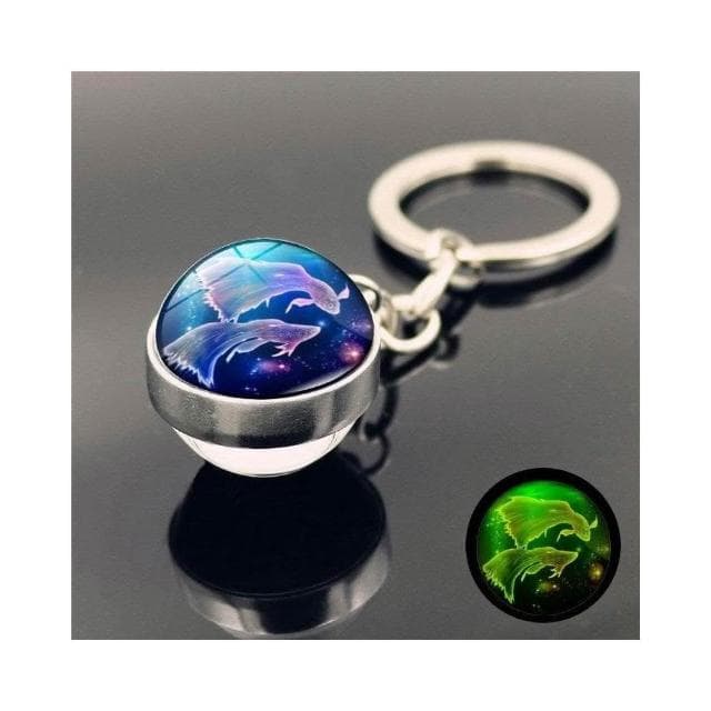 夜光星座鑰匙扣 雙面水晶球鑰匙圈 金屬鑰匙圈吊飾 生日禮物 掛飾 台灣出貨