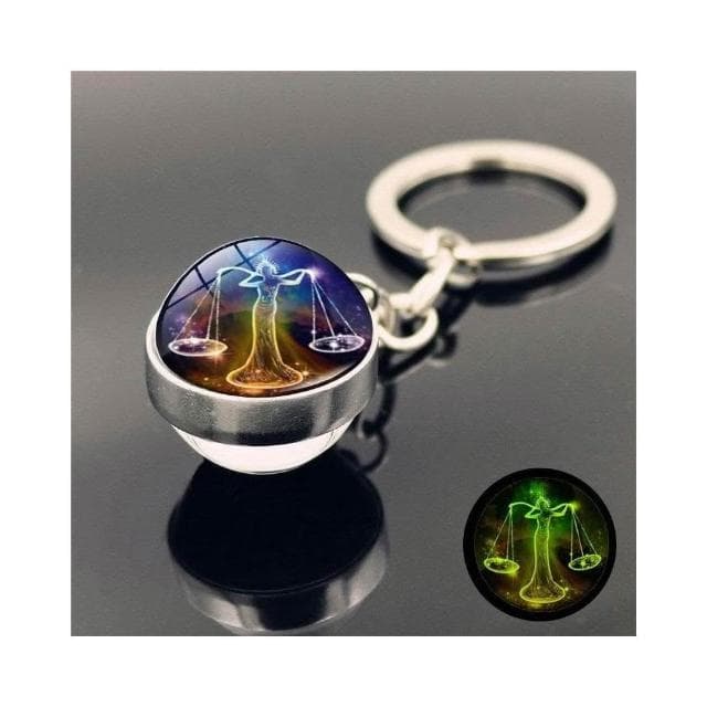 夜光星座鑰匙扣 雙面水晶球鑰匙圈 金屬鑰匙圈吊飾 生日禮物 掛飾 台灣出貨