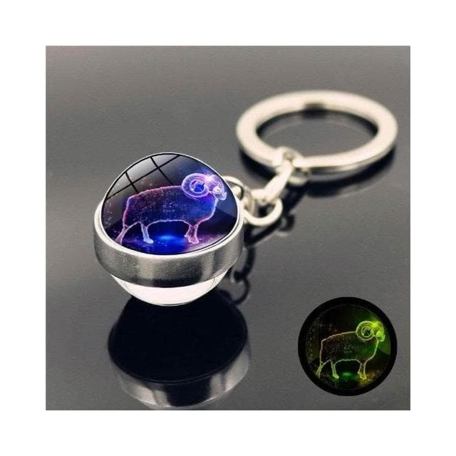 夜光星座鑰匙扣 雙面水晶球鑰匙圈 金屬鑰匙圈吊飾 生日禮物 掛飾 台灣出貨