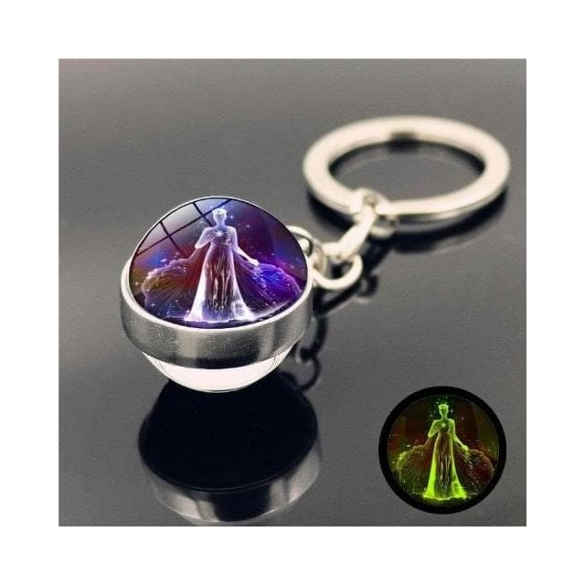 夜光星座鑰匙扣 雙面水晶球鑰匙圈 金屬鑰匙圈吊飾 生日禮物 掛飾 台灣出貨
