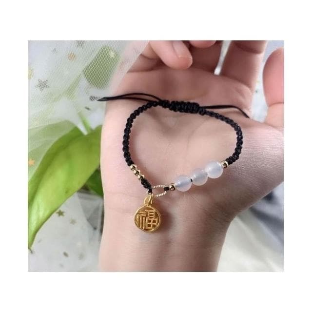 🔥現貨🔥6mm紅繩小福牌手鍊女天然水晶瑪瑙編織手繩網紅同款小眾設計感送閨蜜禮物聖誕節情人節情侶 開運堂