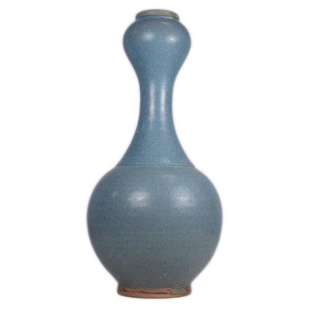 《博古珍藏》元 鈞窯天青釉紫斑蒜頭瓶 早期收藏 老件花瓶瓷器