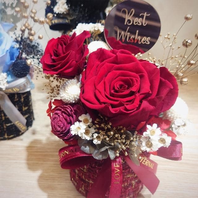 KIRA與花花藝小香風永生花盆花/浪漫與紅/紅(生日禮物 情人節禮物 送禮 永生花 開幕送禮 喬遷)