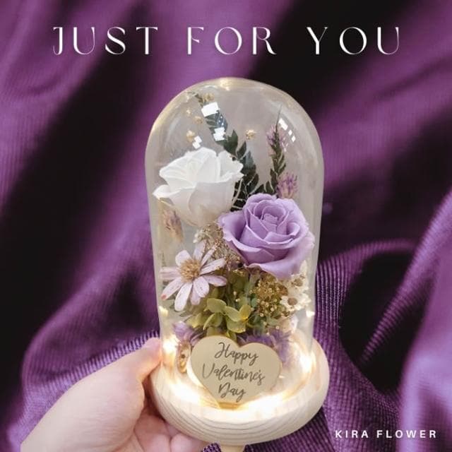 KIRA與花花藝 莫奈的紫 · 永生花LED玻璃罩夜燈/生日禮物/情人節禮物/送禮/永生花/開幕/母親節幕 喬遷)