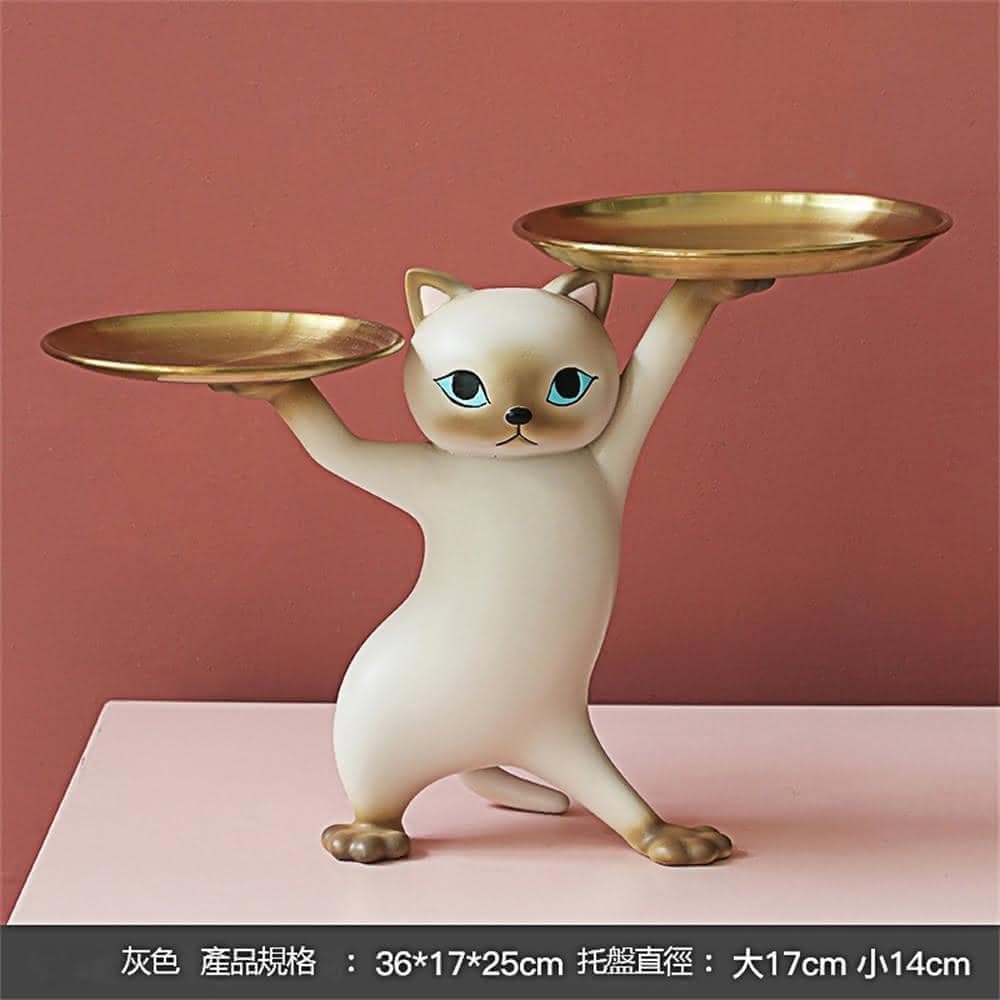 妖嬈貓托盤擺件 沙雕貓 玄關擺件 生日禮物 貓咪擺飾 喬遷禮物 零食盤 貓咪托盤 鑰匙收納架 飾品盤 貓咪禮物