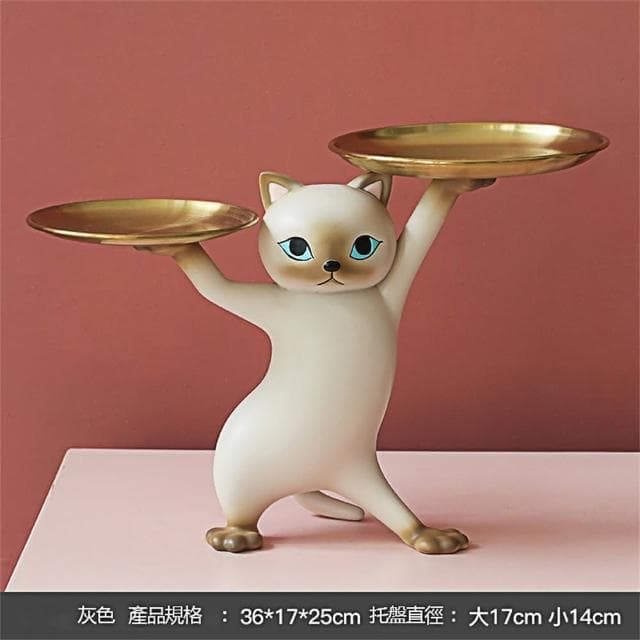 妖嬈貓托盤擺件 沙雕貓 玄關擺件 生日禮物 貓咪擺飾 喬遷禮物 零食盤 貓咪托盤 鑰匙收納架 飾品盤 貓咪禮物