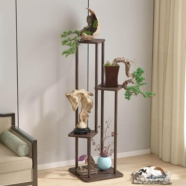 免運 中式木花架子室內外客廳陽臺多肉植物多層盆栽花臺現代簡約置物架 聚寶盆架 盆栽架 展示邊桌 花瓶架 古董架