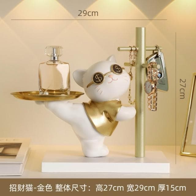 招財貓玄關鑰匙收納擺件入戶家居客廳託盤裝飾品搬家喬遷新居禮物