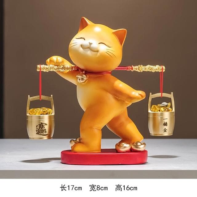 一桶金招財貓擺件喬遷開業禮物新中式客廳電視櫃公司收銀臺裝飾品